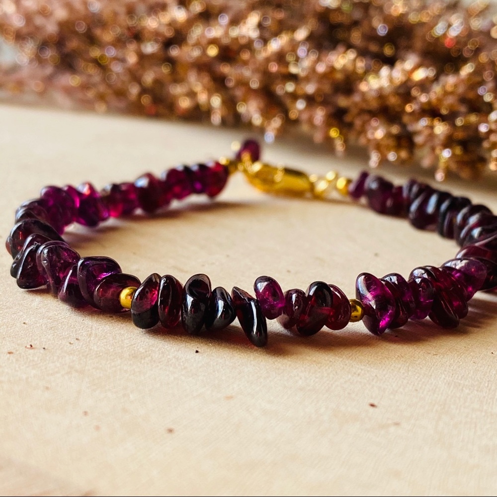 Garnet Gemstone Gold Beaded Bracelet